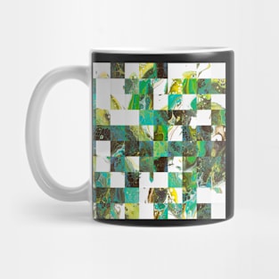 Pixelated fluid painting in green and brown and white Mug